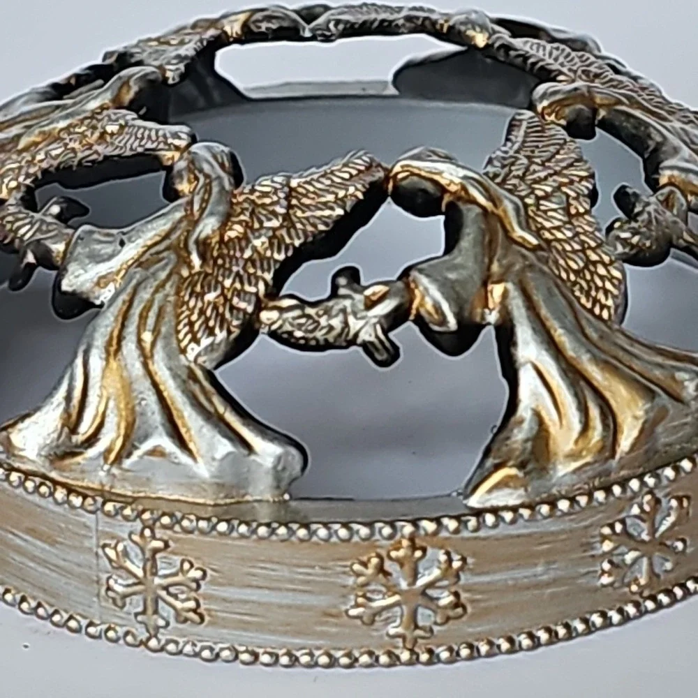 Vintage Angel Circle Candle Topper Silver Gold Tone Snowflake Rim‎ Holiday Decor